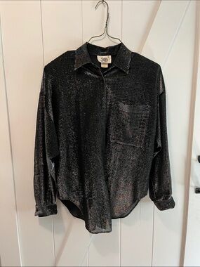 Soho Black Metallic Button-Down Shirt